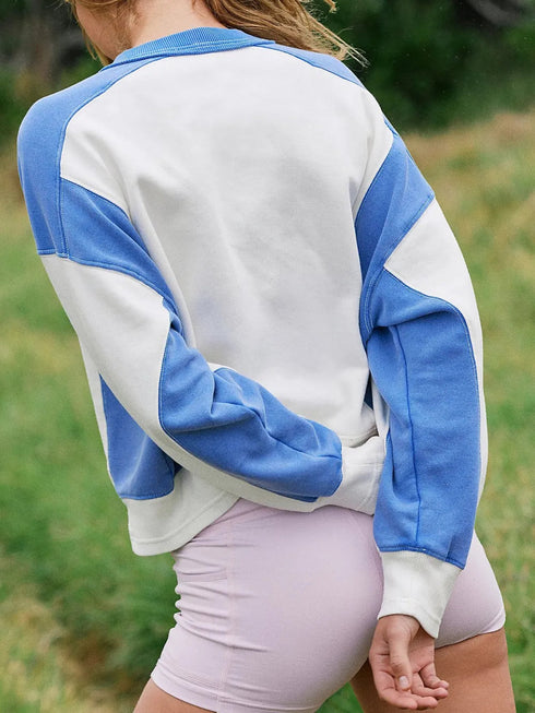 'Nocturne' Cropped Colour Block Sweatshirt - Celes Fashion